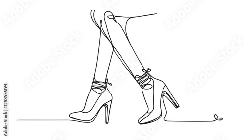 Continuous one single minimal line drawing woman with shoes 