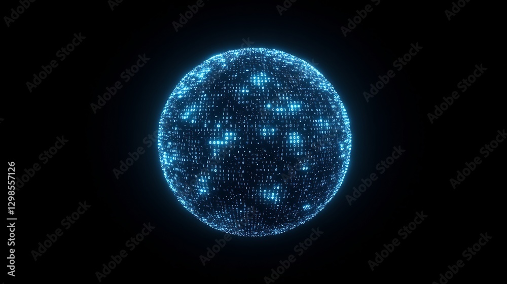 Fototapeta premium encrypted digital sphere neon blue binary codes --ar 16:9