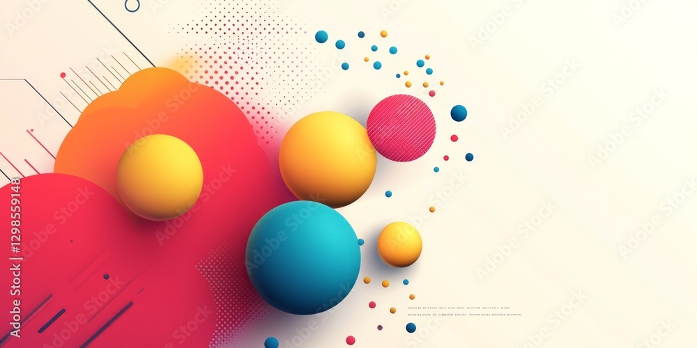Abstract arrangement features colorful spheres and geometric design elements Abstract arrangement features colorful spheres and geometric design elements