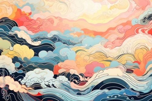 Seascape wallpaper pattern painting art tranquility. photo