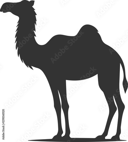 Camel standing tall with ears perked animal silhouette