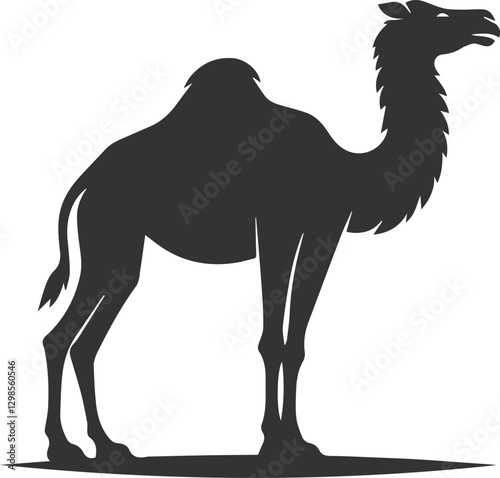 Camel standing tall with ears perked animal silhouette