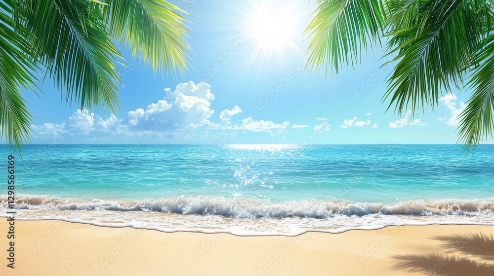 Obraz premium Tranquil tropical paradise golden sands and gentle waves