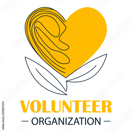 Volunteer organization logo vector isolated. Logotype for charity community. Concept of love and support. Volunteer work.