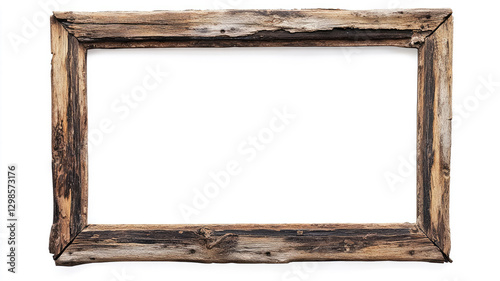 Old rustic wooden frame , isolated on a white background