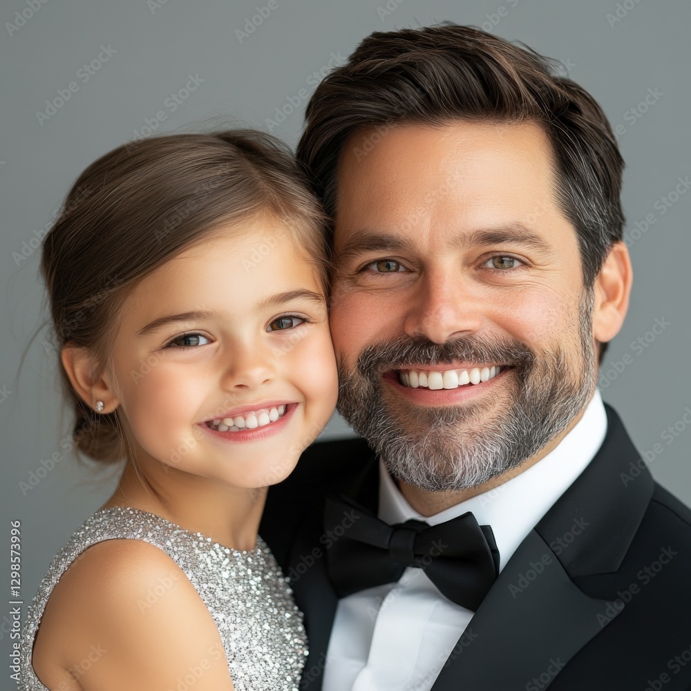 Father and daughter posing together for a photo. Father and daughter posing together for a photo.