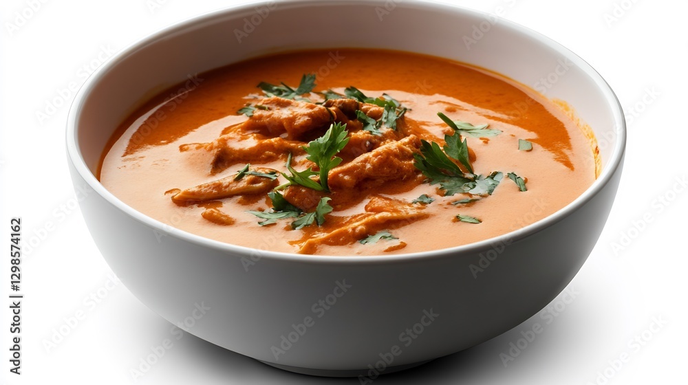 Creamy chicken soup bowl, studio shot, white background Creamy chicken soup bowl, studio shot, white background
