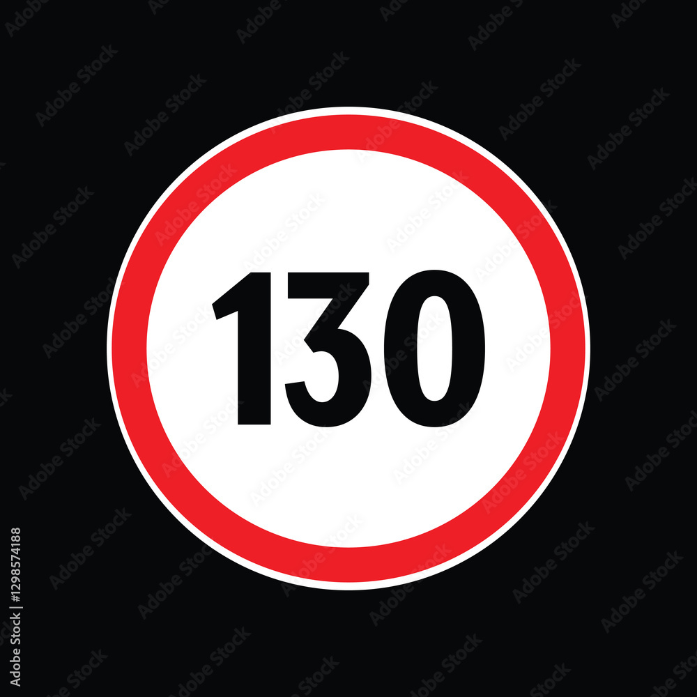 Speed limit sign 130 km per hour icon vector illustration Speed limit sign 130 km per hour icon vector illustration