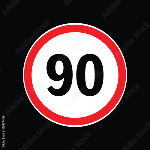 Speed limit sign 90 km per hour icon vector illustration