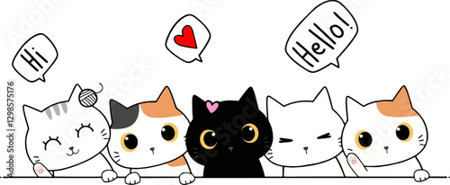 Hi Heart Hello saying 5 cats Kitty kitten adorable art illustration artwork vinyl vector poster acrylic poster interior logo editable Wall Sticker decor mug switch poster design