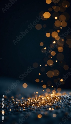 Subtle gold glitter snowfall on dark background, effect, design
