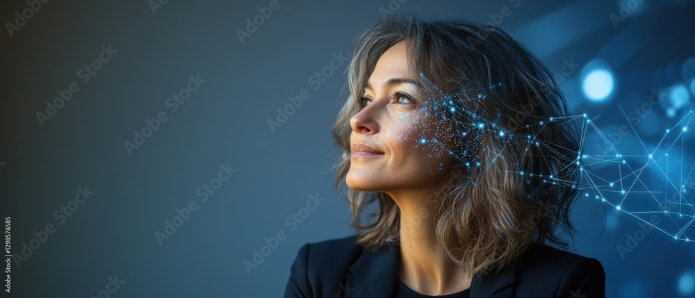 Fototapeta premium woman with digital technology overlay