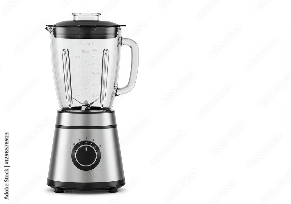 Modern kitchen blender with transparent glass jar and metallic base isolated on white background Modern kitchen blender with transparent glass jar and metallic base isolated on white background