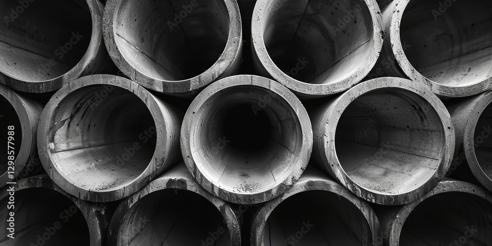 A row of enormous, hollow sewing pipes for deep underground use, seen from the front and space, Generative AI. A row of enormous, hollow sewing pipes for deep underground use, seen from the front and space, Generative AI.