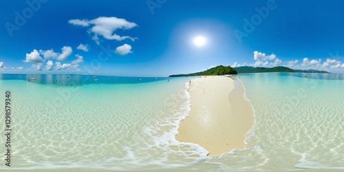 Fototapeta Naklejka Na Ścianę i Meble -  A pristine tropical beach. Texture environment map for lighting and reflection - Equirectangular 360 degree landscape - Equirectangular 360 degree landscape