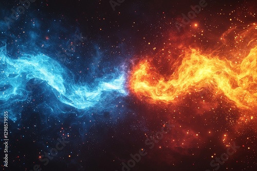 Versus background design in abstract style. banner Announcement of two fighters. Blue cold VS red fire. Competition vs match game, martial battle vs sport