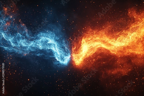Versus background design in abstract style. banner Announcement of two fighters. Blue cold VS red fire. Competition vs match game, martial battle vs sport