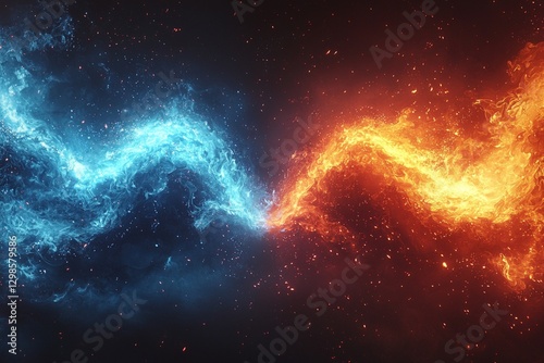 Versus background design in abstract style. banner Announcement of two fighters. Blue cold VS red fire. Competition vs match game, martial battle vs sport