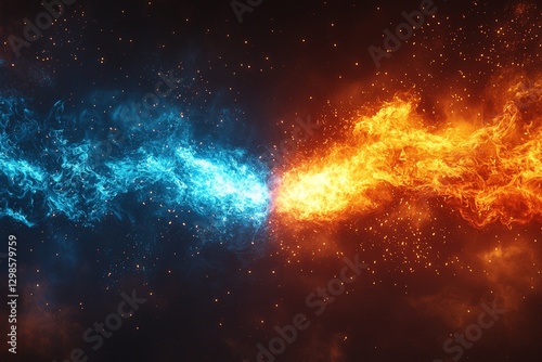Versus background design in abstract style. banner Announcement of two fighters. Blue cold VS red fire. Competition vs match game, martial battle vs sport