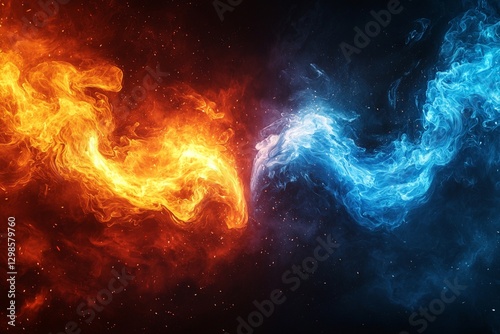 Versus background design in abstract style. banner Announcement of two fighters. Blue cold VS red fire. Competition vs match game, martial battle vs sport