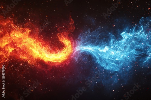 Versus background design in abstract style. banner Announcement of two fighters. Blue cold VS red fire. Competition vs match game, martial battle vs sport