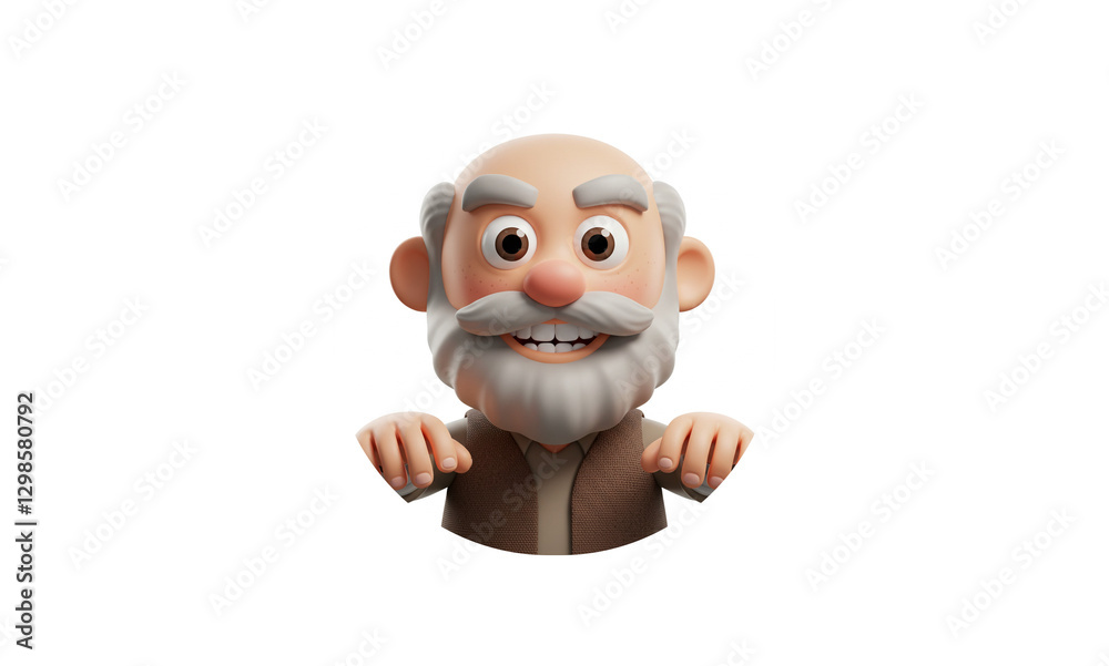 Naklejka premium Ultra-Realistic 3D Cartoon Grandfather Icon: Perfectly Lit, Hyper-Detailed, White Background