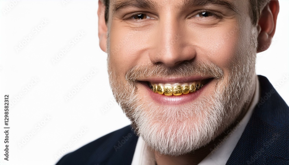 Obraz premium Close-up portrait of a smiling man with gold teeth.