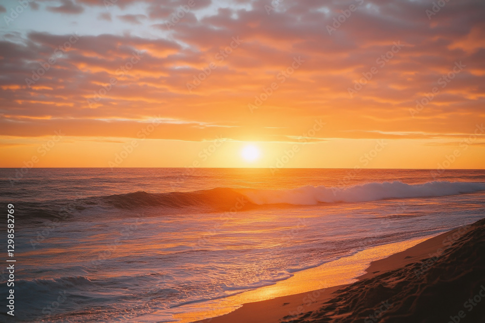 Golden sunrise with warm orange and pink hues blending at the horizon Golden sunrise with warm orange and pink hues blending at the horizon