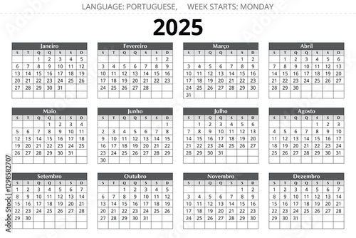 PORTUGUESE calendar for 2025 year. vector illustration Portugal