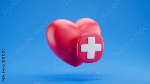 3d hearth medical healthcare icon isolated on blue background. Emergency, Safety, Hospital doctor equipment medic health care concept. 3d minimal cartoon red hearth medical healthcare icon. 3d render.