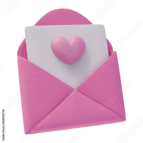 3D Pink Envelope with Love Letter. Romantic concept. Realistic vector illustration. 3D rendering icon