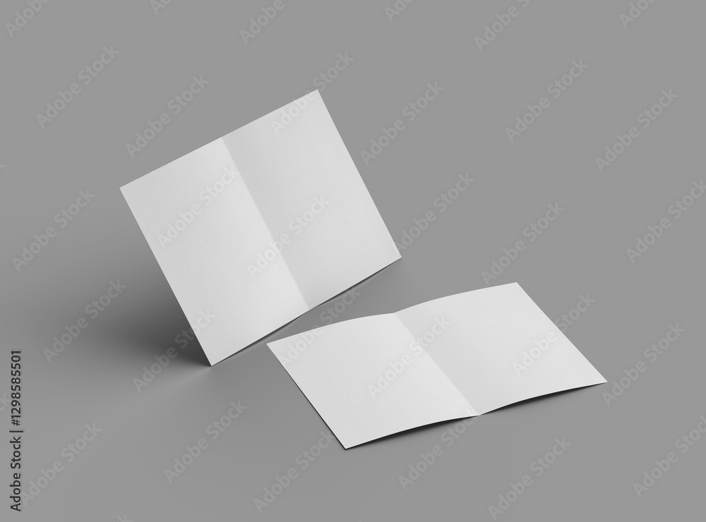 3d rendered image of an A4 sheet with a parallel bend in the center isolated on a light grey background 3d rendered image of an A4 sheet with a parallel bend in the center isolated on a light grey background