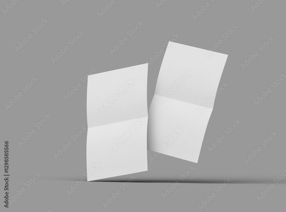 3d rendered image of an A4 sheet with a parallel bend in the center isolated on a light grey background 3d rendered image of an A4 sheet with a parallel bend in the center isolated on a light grey background