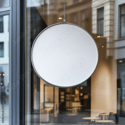 mockup circle blank sign white board in front of the shop