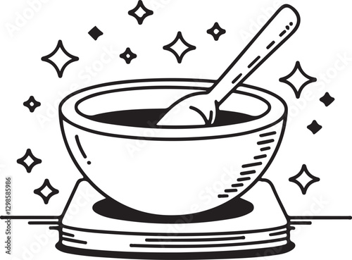  illustration of a wooden spoon inside a bowl