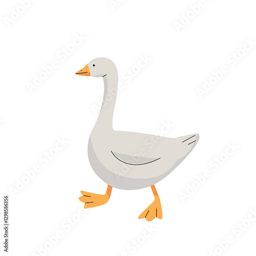 Cute gray goose, character on white background