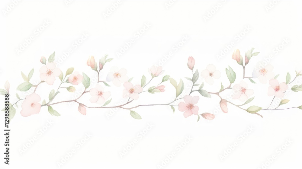 Fototapeta premium Blossoms as divider watercolour illustration pattern flower plant.
