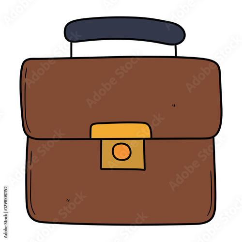 Hand drawn cartoon leather brown briefcase on white background.