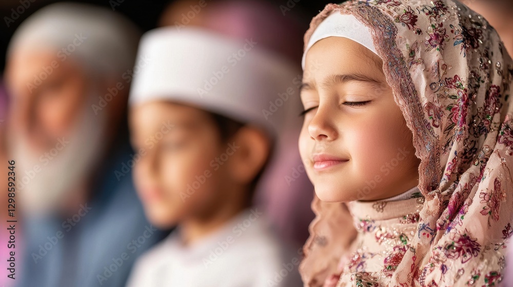 Obraz premium Family Members Praying Together Before Suhoor During Ramadan Celebration