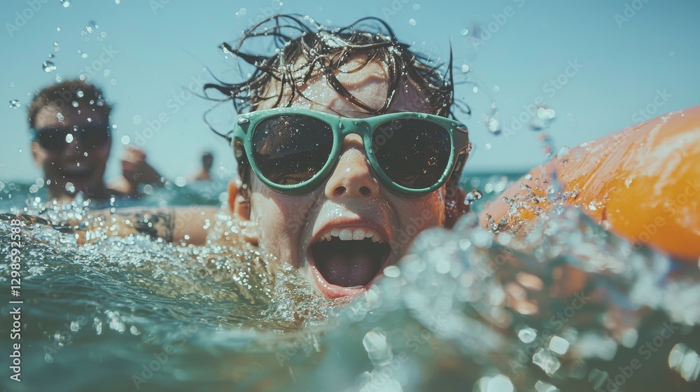 Fototapeta premium In the sea, a young woman with a boho style is the subject of a fashion model portrait taken outdoors