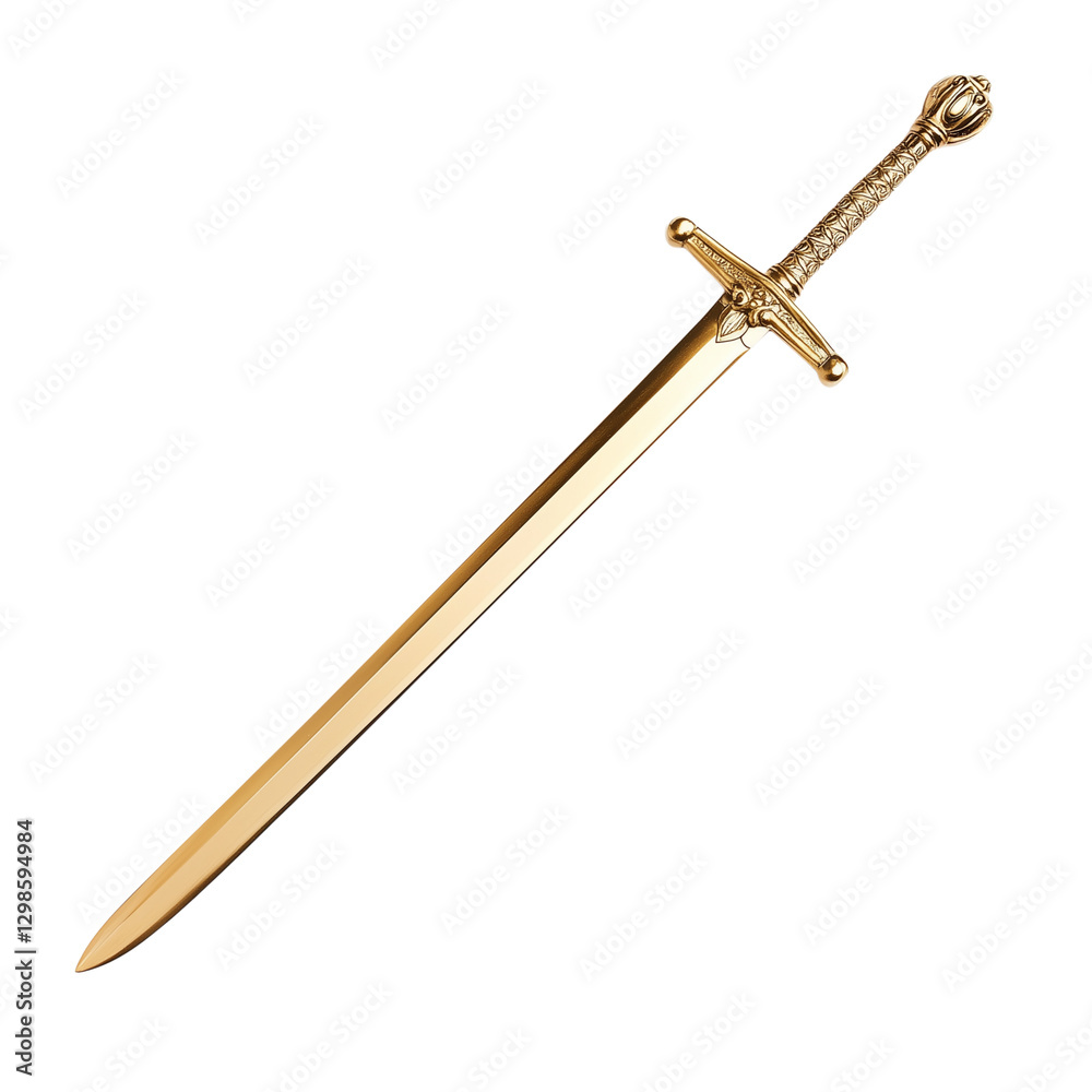 Gold-plated sword, isolated on a white background
