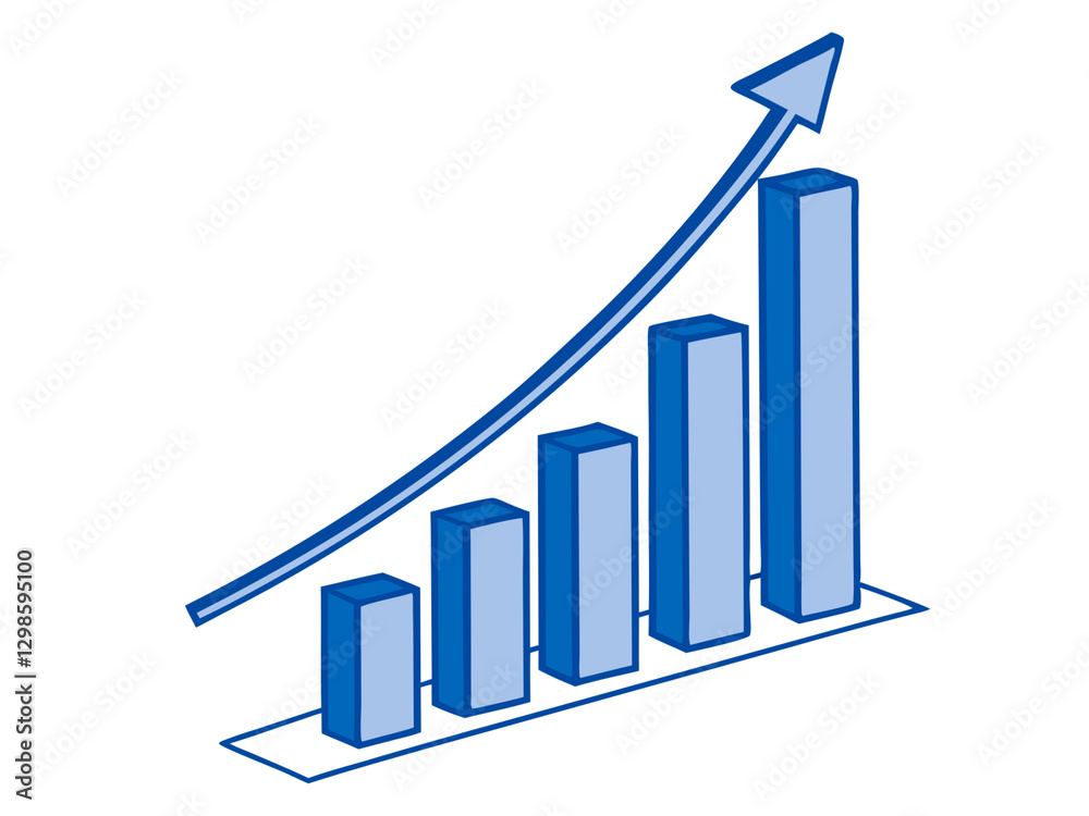 Blue Bar Graph with Upward Trending Arrow on transparent Background Blue Bar Graph with Upward Trending Arrow on transparent Background