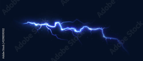 Realistic lightning effect, thunderstorm, stormy weather, electric discharge. Vector illustration