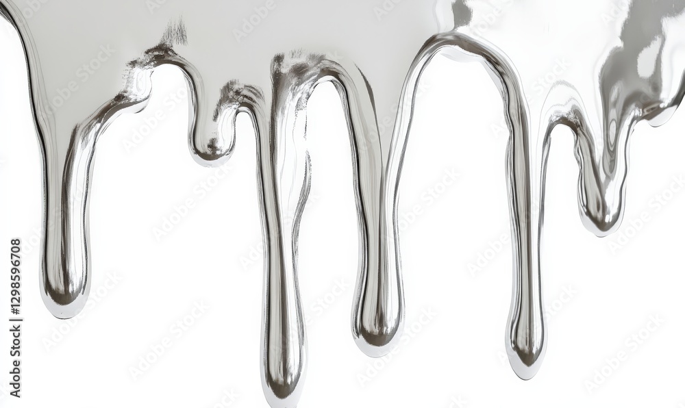 Silver liquid paint dripping, white background Silver liquid paint dripping, white background