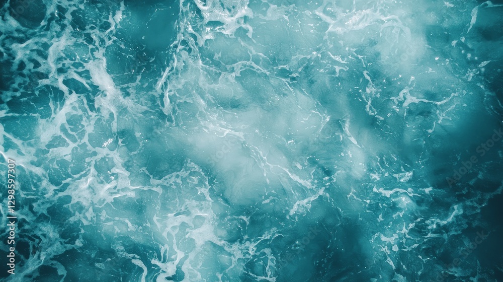 Obraz premium Top view, abstract ocean with dark green acrylic fluid waves, golden foamy crests, marble texture background, smooth blending, high detail, vivid tones