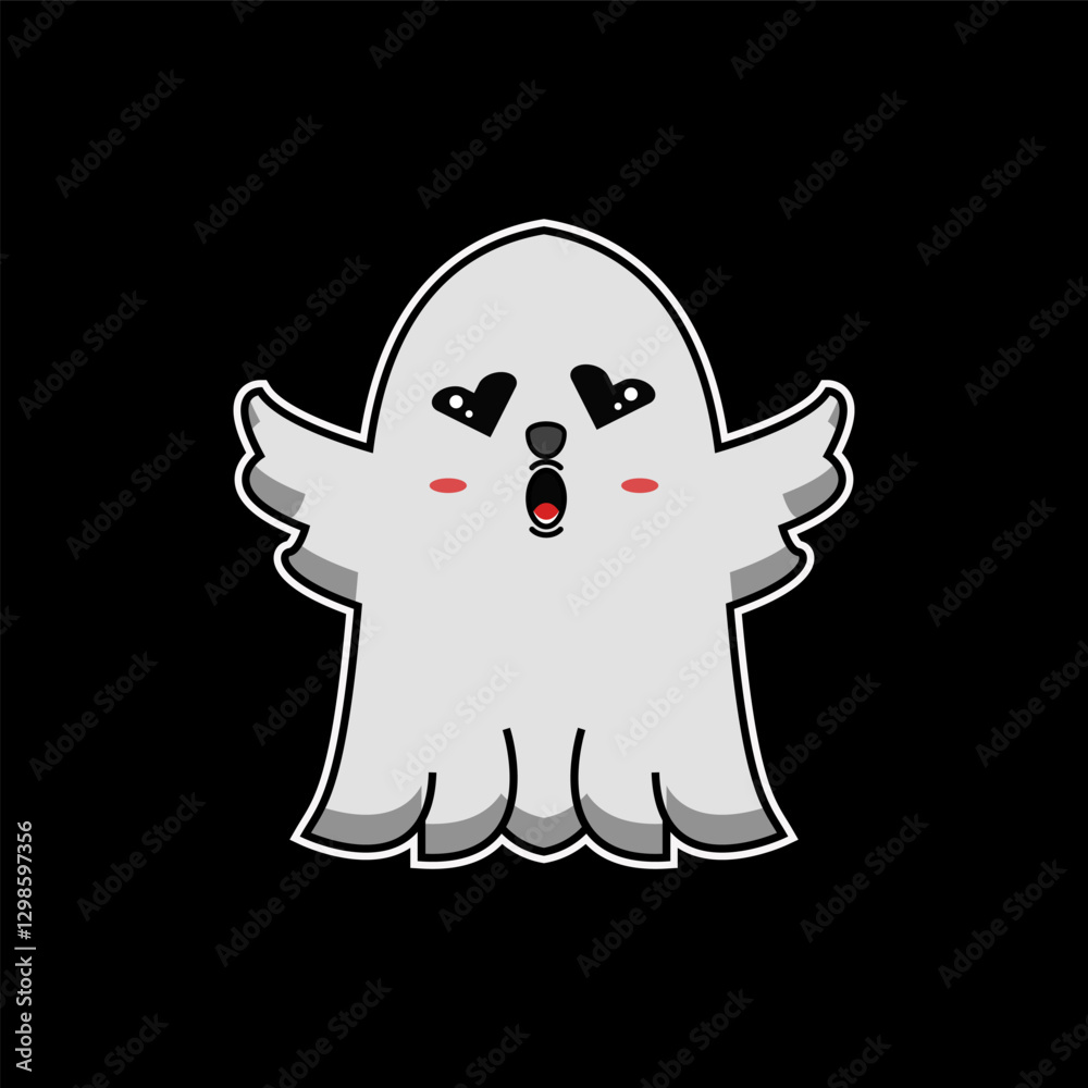 Adorable Ghost with Heart Eyes and Open Mouth, Cute Halloween Illustration for Kids' Parties and Festive Decorations. Adorable Ghost with Heart Eyes and Open Mouth, Cute Halloween Illustration for Kids' Parties and Festive Decorations.