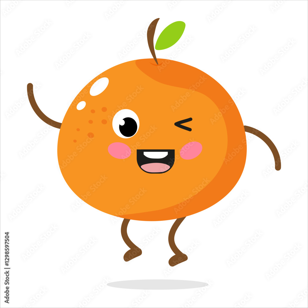 Obraz premium Cheerful orange character dancing with a playful expression in a vibrant and colorful design