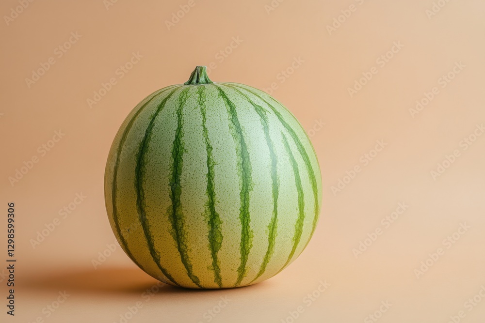 A single whole watermelon placed against a solid background A single whole watermelon placed against a solid background