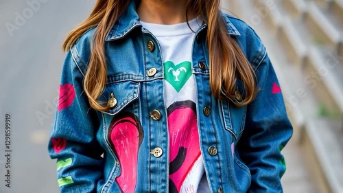 Stylish Girl in a Hand-Painted Denim Jacket