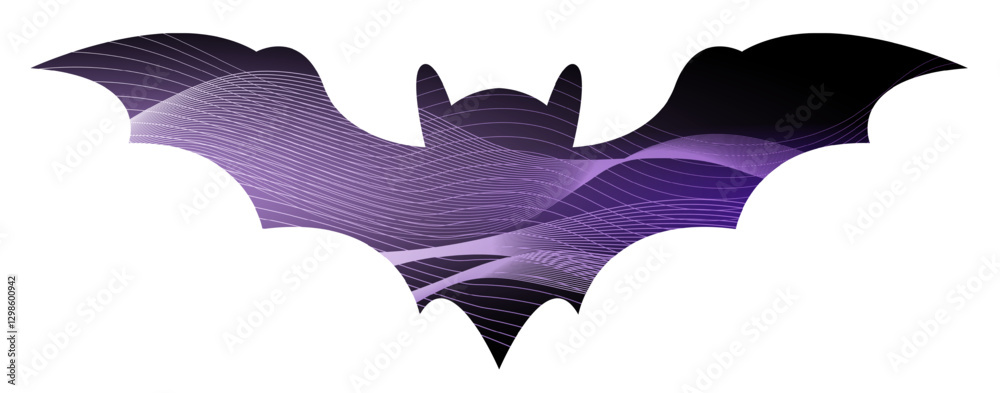 Fototapeta premium Bat silhouette vector illustration with flowing lines in purple on a black background showcasing a sleek design